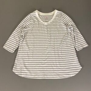 Isaac Mizrahi Striped Top‎ Tee T-Shirt Women's 1X White Black V Neck 3/4 Sleeve